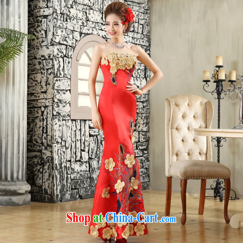 A good service is 2015 New Red bridal wedding dresses wedding dress wiped chest crowsfoot long gown dress red 2 XL, good service, and, shopping on the Internet