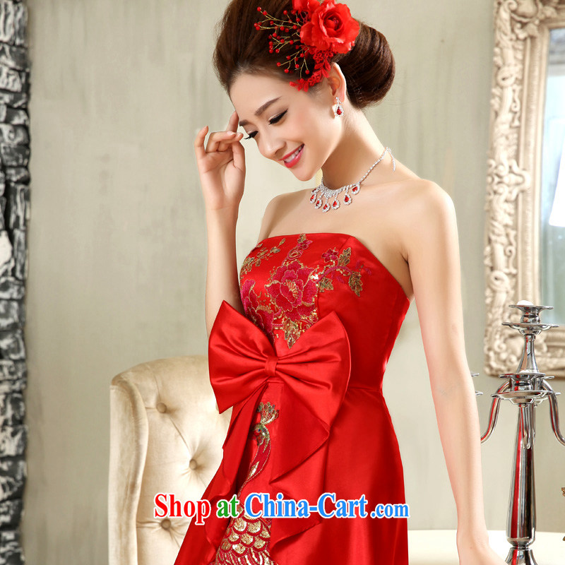 A good service is 2015 New Red erase chest bridal wedding dress long butterfly wedding dresses dress red 2 XL