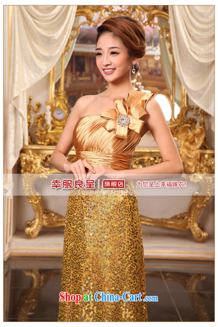 Serving a good solid gold bridal wedding dress single shoulder bare chest wedding long with dress uniform toast show service gold 2XL pictures, price, brand platters! Elections are good character, the national distribution, so why buy now enjoy more preferential! Health