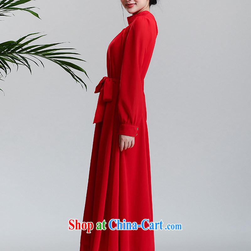 Land is still the Yi 2015 spring new Korean style long-sleeved snow-woven dresses ultra-large long skirt China's Red lady dresses bridesmaid bridal gown dress red XL, land is still the garment, shopping on the Internet