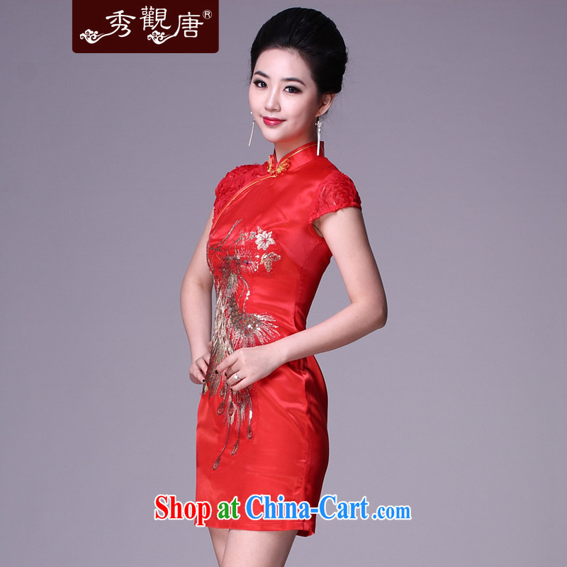 Cyd Ho Kwun Tong Fengyang days bridal etiquette cheongsam/autumn marriage with red back doors Chinese bows serving red XXL, Sau looked Tang, and shopping on the Internet