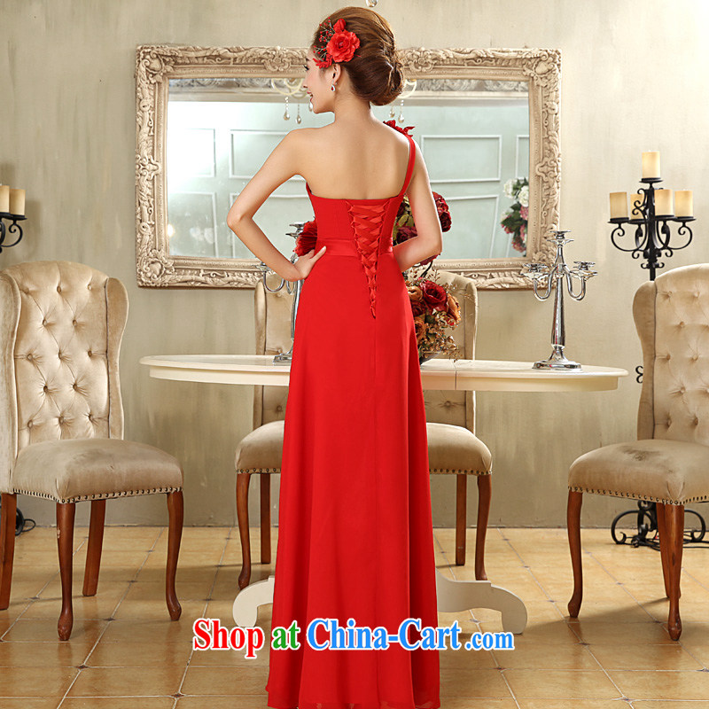 A good service is 2015 new bride wedding dress Long Red single shoulder aligned with flowers, wedding dress skirt red 2 XL, good service, and shopping on the Internet