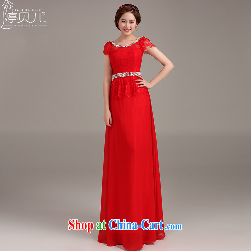 Ting Beverly dress 2015 new stylish marriages served toast red long dual-shoulder cultivating graphics thin red XXL
