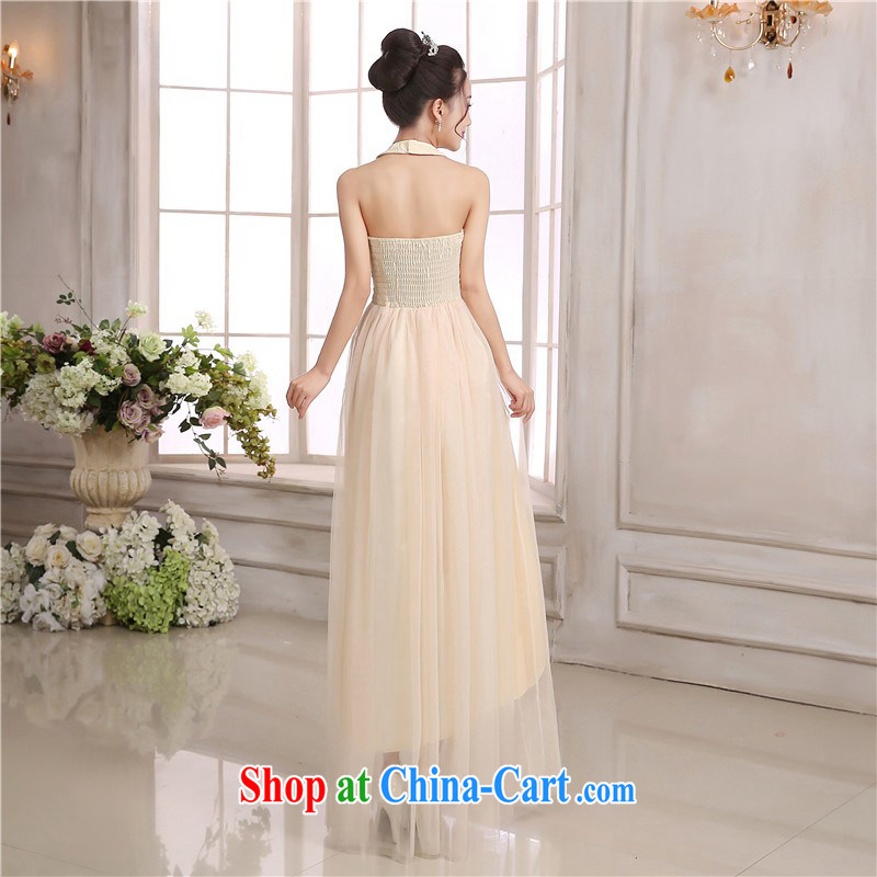 Package e-mail delivery Korean elegance Deep V collar sexy back exposed small dress wedding dress sister bridesmaid mission Small dress lady long lace Annual Meeting a light champagne color code, land is still the garment, and shopping on the Internet