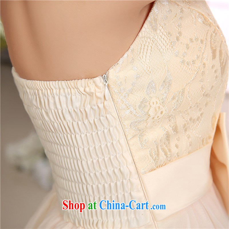 Package e-mail delivery Korean elegance Deep V collar sexy back exposed small dress wedding dress sister bridesmaid mission Small dress lady long lace Annual Meeting a light champagne color code, land is still the garment, and shopping on the Internet