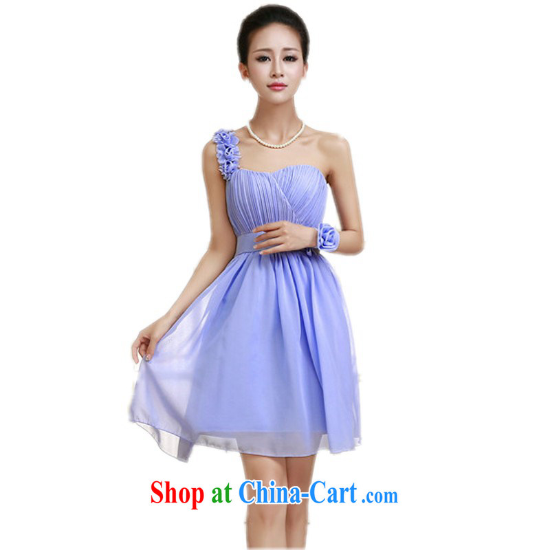 The e-mail package sweet Princess flowers single shoulder Web yarn small dress American chest-fairy God sister's bridesmaid wedding dresses Web yarn short ceremony annual blue skirt are code