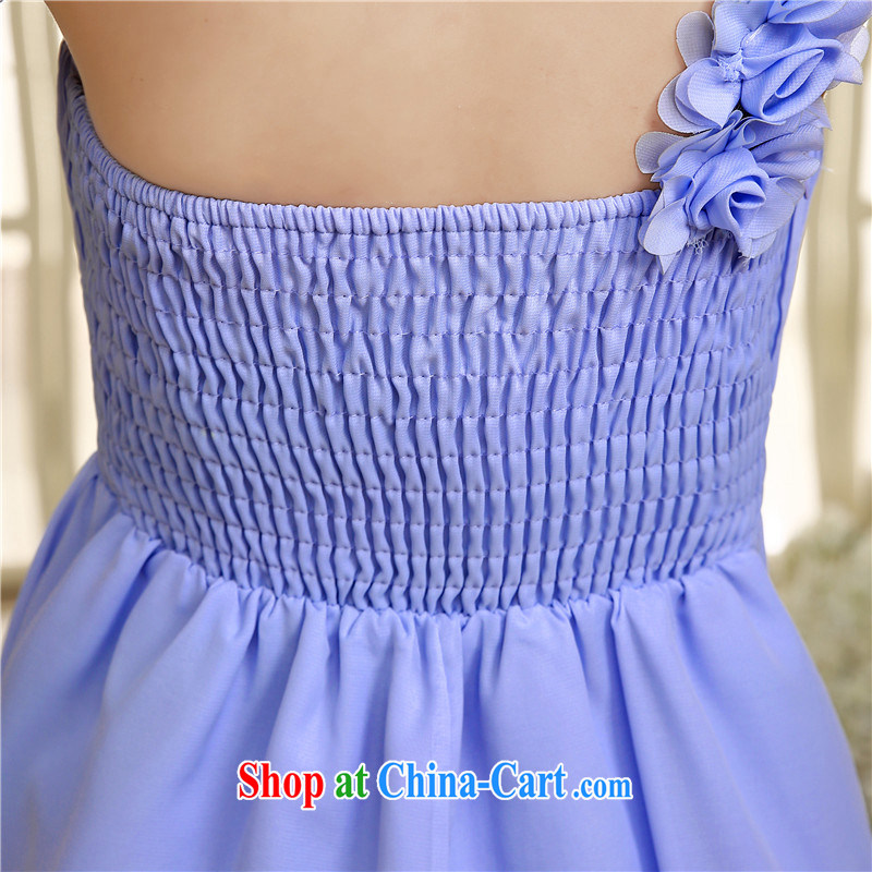 The package mail sweet Princess flowers single shoulder Web yarn small dress American chest-fairy God sister's bridesmaid wedding dresses Web yarn short ceremony annual blue skirt are code, land is still the garment, shopping on the Internet