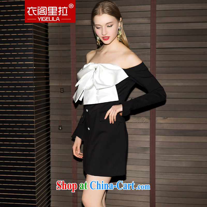 Yi Ge Theo-Ben Gurirab of aristocratic ladies style small dress bow-tie a bare shoulders banquet show long-sleeved gown dress black 6882 L, Yi Ge lire (YIGELILA), shopping on the Internet