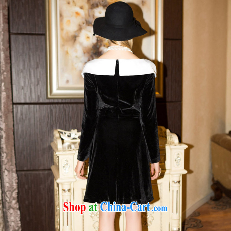 Yi Ge Theo-Ben Gurirab of yuan style long-sleeved gown, velvet retro beauty knocked-color collar long-sleeved gown dress black 6913 L, Yi Ge lire (YIGELILA), online shopping