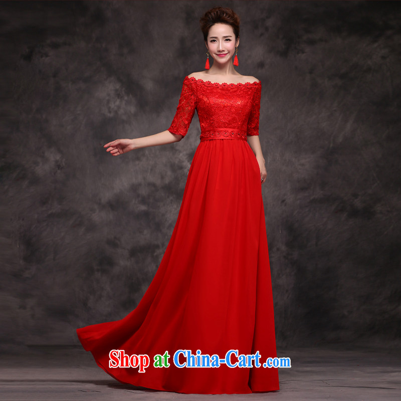 Cheng Kejie MIA toast Service Bridal Fashion 2015 new wedding dress a Field shoulder red long banquet dress female Red XXL