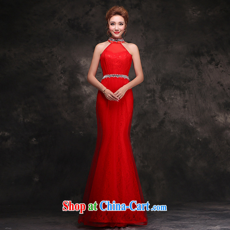 Hi Ka-hi 2014 New Long dress bridal toast clothing wedding dresses red and stylish retro fall and winter is also dresses F 106 red left size tailored