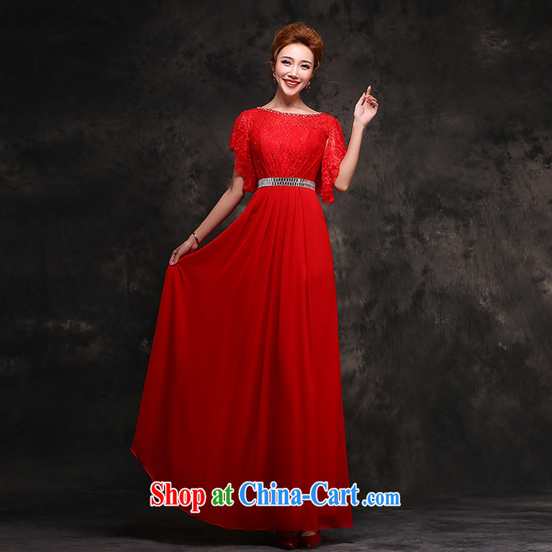 Hi Ka-hi 2014 New Long dress bridal toast clothing wedding dresses Red field shoulder fall and winter F 111 red left size tailored