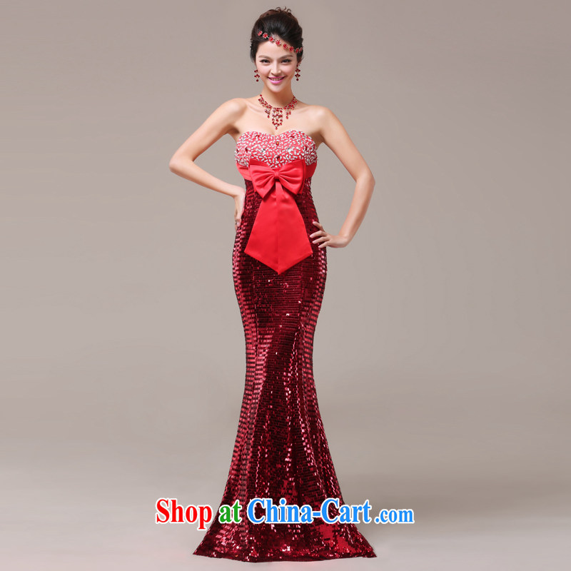 Jie MIA Evening Dress 2014 new long serving toast bridal dresses crowsfoot wiped his chest, stylish open evening dress red XXL