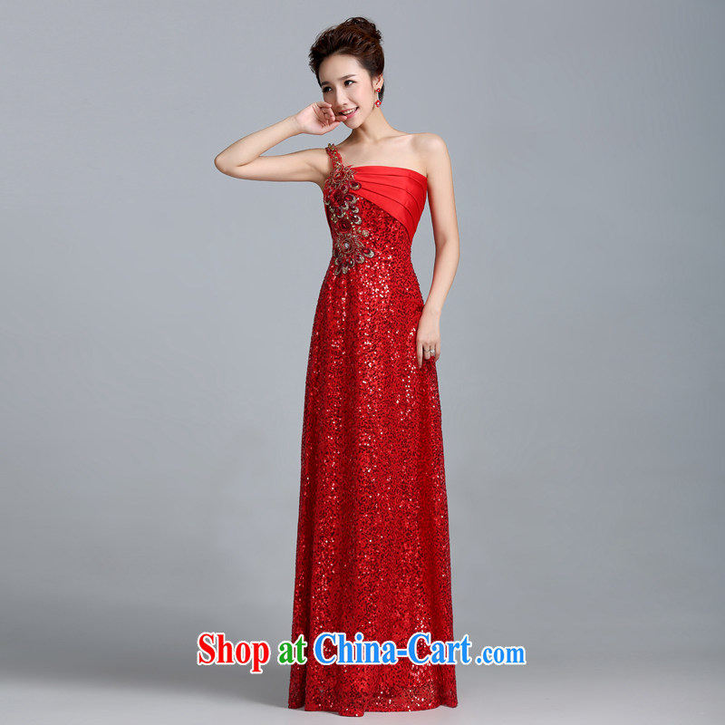 Jie MIA gold Evening Dress new 2015 toast service bridal fashion wedding ceremony the shoulder bridesmaid serving long, autumn and winter red XXL