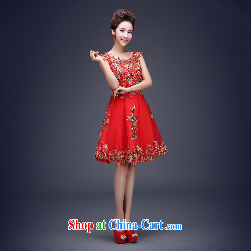 Jie MIA 2014 new Winter load marriages wedding dresses beauty long red shoulders serving toast dress female Red short M