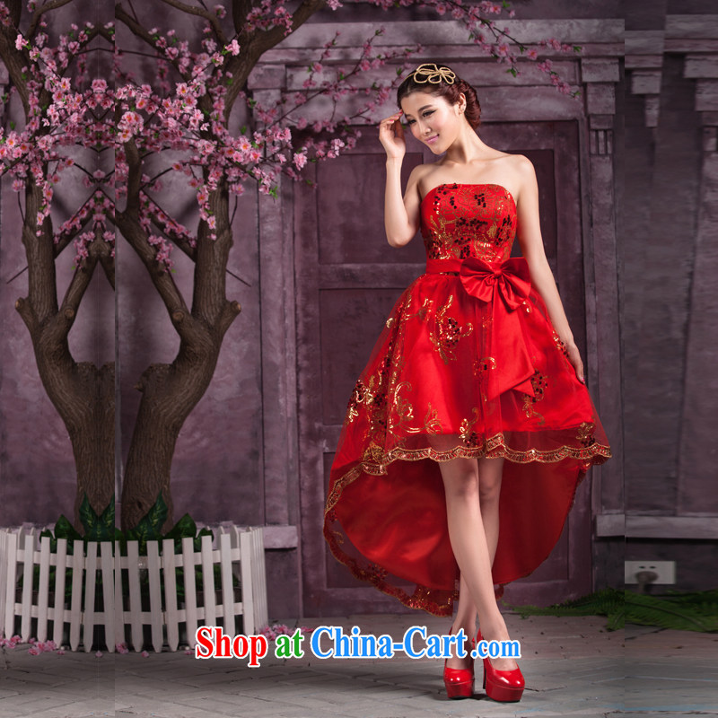 Honey, bride dresses short before long after 2015 new Mary Magdalene chest strap marriages served toast the code pregnant women video thin bridesmaid clothing red tailored, honey, bride, shopping on the Internet