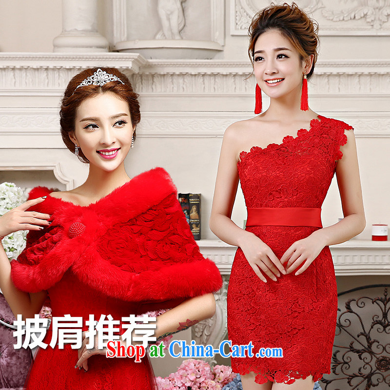Code hang bridal 2014 New Red Korean bows dress lace the shoulder short skirt small dress package and toast served dinner show with a custom-tailored dress red M, and hang Seng bride, shopping on the Internet