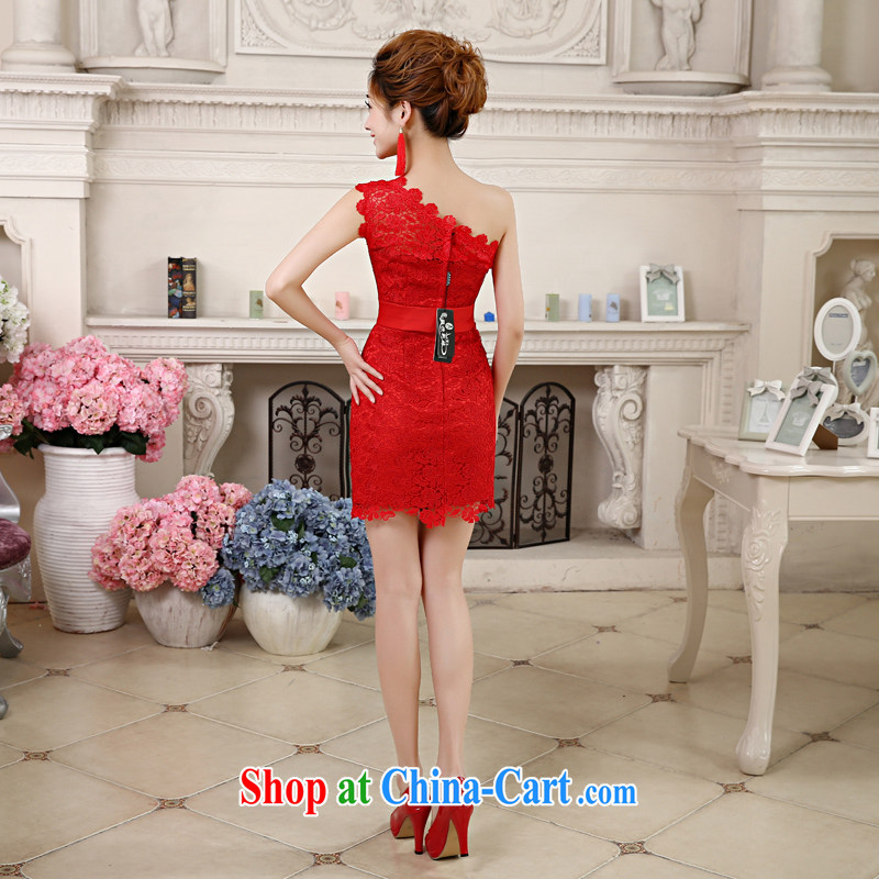 Code hang bridal 2014 New Red Korean bows dress lace the shoulder short skirt small dress package and toast served dinner show with a custom-tailored dress red M, and hang Seng bride, shopping on the Internet