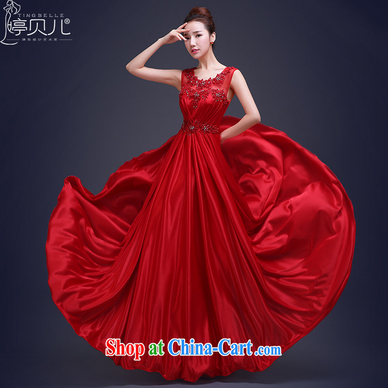 Ting Beverly toast Service Bridal Fashion 2015 spring new dual-shoulder dress red bridesmaid dress long cultivating female Red XL