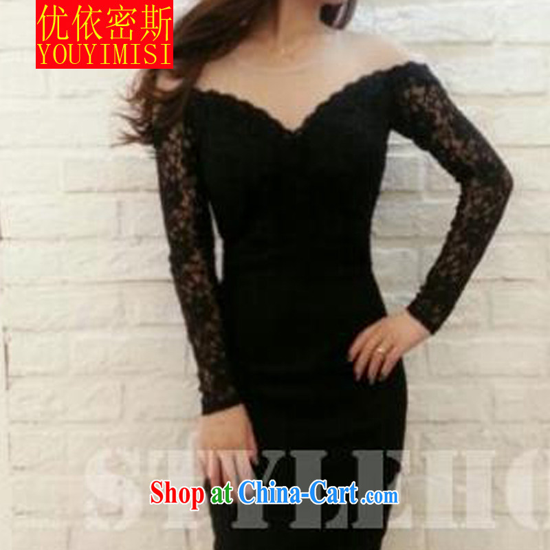 OPTIMIZED IN ACCORDANCE WITH THE 2014 new OL dress dress sexy lace long-sleeved solid package and dress dress black L