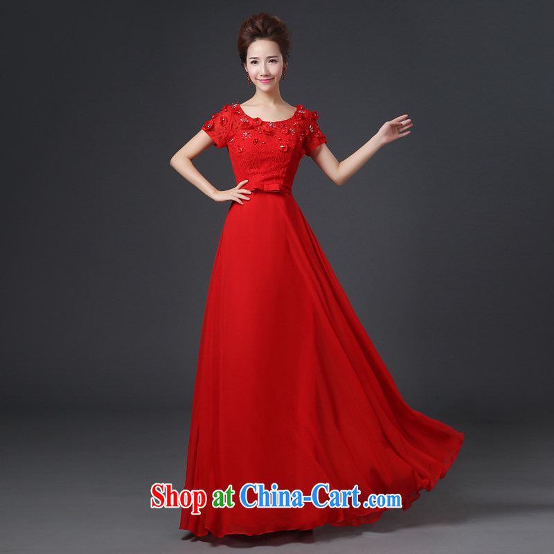 Jie MIA long dress 2014 new bride wedding dress red toast serving stylish lace-erase chest long skirt fall and winter, red XXL