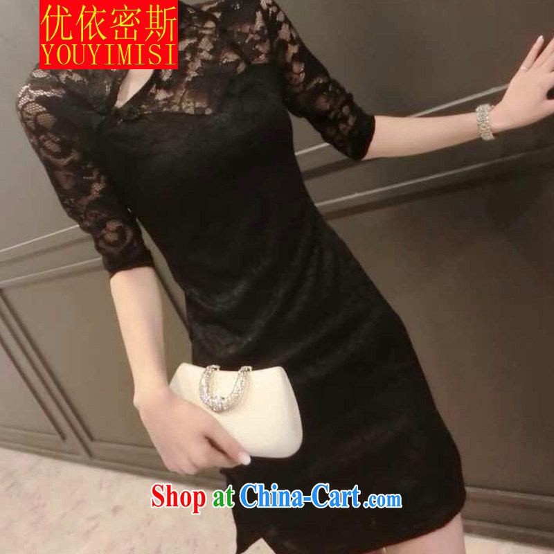OPTIMIZED IN ACCORDANCE WITH THE 2015 autumn the new lace beauty graphics thin cheongsam dress black XL