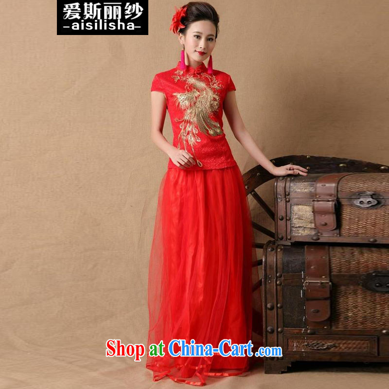 Love, Mrs Carrie Yau, yarn delivery wedding dresses new 2015 red long bridal wedding dress cheongsam dress girls toast serving bridesmaid clothing red XL