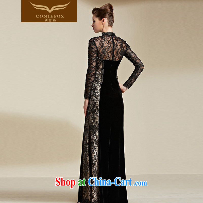 Creative Fox Evening Dress 2015 new lace long-sleeved banquet dress black evening dress dress dress and elegant toasting service package shoulder dress long, 82,066 black XXL, creative Fox (coniefox), online shopping