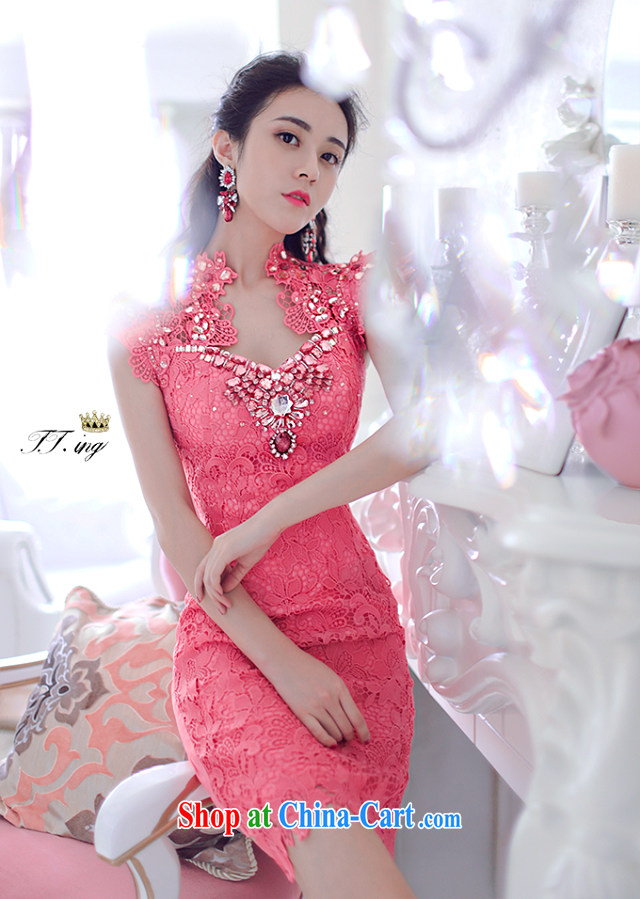 Tisha 2015 bridal Evening Dress bridesmaid dress luxurious parquet drill nails Pearl lace dresses evening dress 8080 luxury pink L pictures, price, brand platters! Elections are good character, the national distribution, so why buy now enjoy more preferential! Health