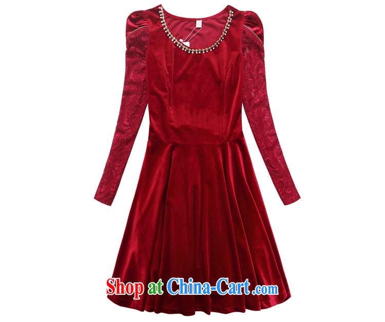 Land is the Yi 2015 spring female graphics gaunt the female Korean beauty charm gold velour lace long-sleeved dresses thick MM larger dress skirt 9822 red XXXL pictures, price, brand platters! Elections are good character, the national distribution, so why buy now enjoy more preferential! Health