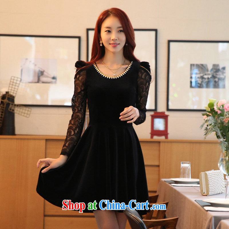 Land is the Yi 2015 spring female graphics gaunt the female Korean Beauty aura, wool lace long-sleeved dresses thick MM the dress code dress 9822 red XXXL, land is still the garment, online shopping