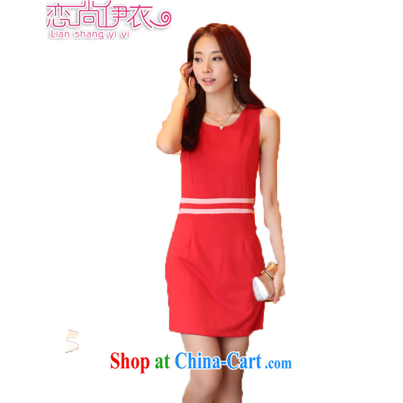 Land is still the Yi 2015 summer female Korean commuter OL temperament the waist graphics thin package and 100 solid ground on the skirt, thick MM vest dresses 9824 red XXXL