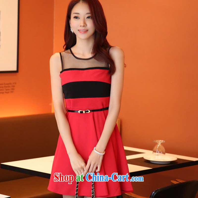 Land is still the Yi 2015 summer new female Korean version the waist the skirt 100 solid ground on Collision dress color XL dress skirt vest skirt dresses 9825 red XXXL, land is still the garment, and, shopping on the Internet