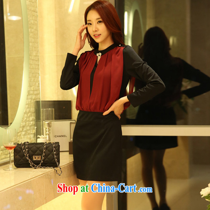 Land is the Yi 2015 spring female Korean OL temperament of the yuan, Video cultivating false Two-piece solid skirt further skirt package and long-sleeved dresses, diamond jewelry maroon XXXL, land is still the garment, and shopping on the Internet