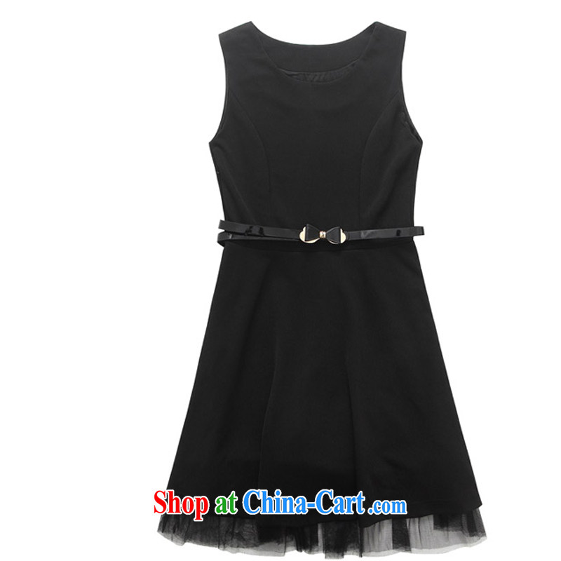 Land is the Yi, female 2015 spring female Korean black round neck, shoulder vest skirt video thin solid skirts the larger dress dress with belt black XXXL, land is still the garment, shopping on the Internet