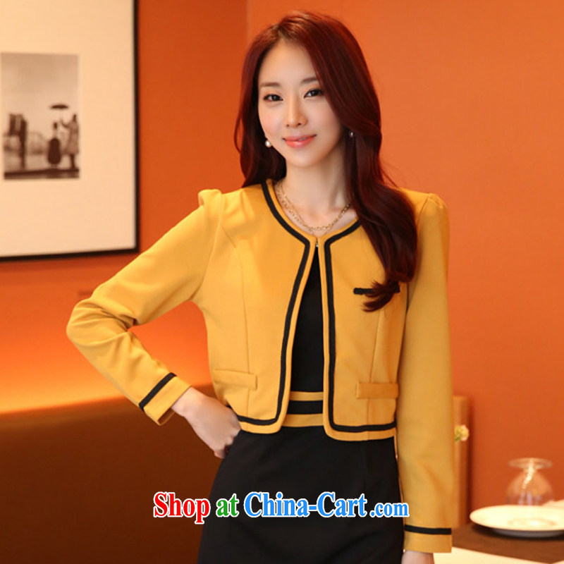 Land is the Yi, female 2015 spring female OL Korean sweet long-sleeved beauty graphics thin two-piece dresses the dress code package 92,324 yellow T-shirt Kit XXXL, land is still the garment, and shopping on the Internet