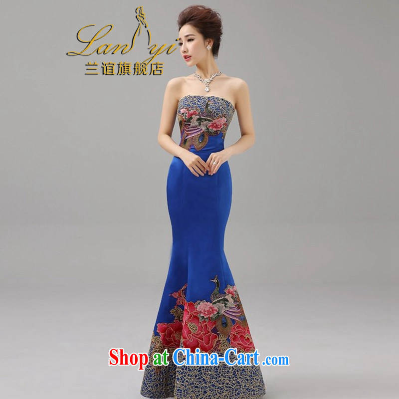 (Quakers) estimated 2015 bride's toast serving Korean wiped chest crowsfoot show banquet dress red with the annual service royal blue Tail XXL code waist 2.3 feet, and friends (LANYI), online shopping