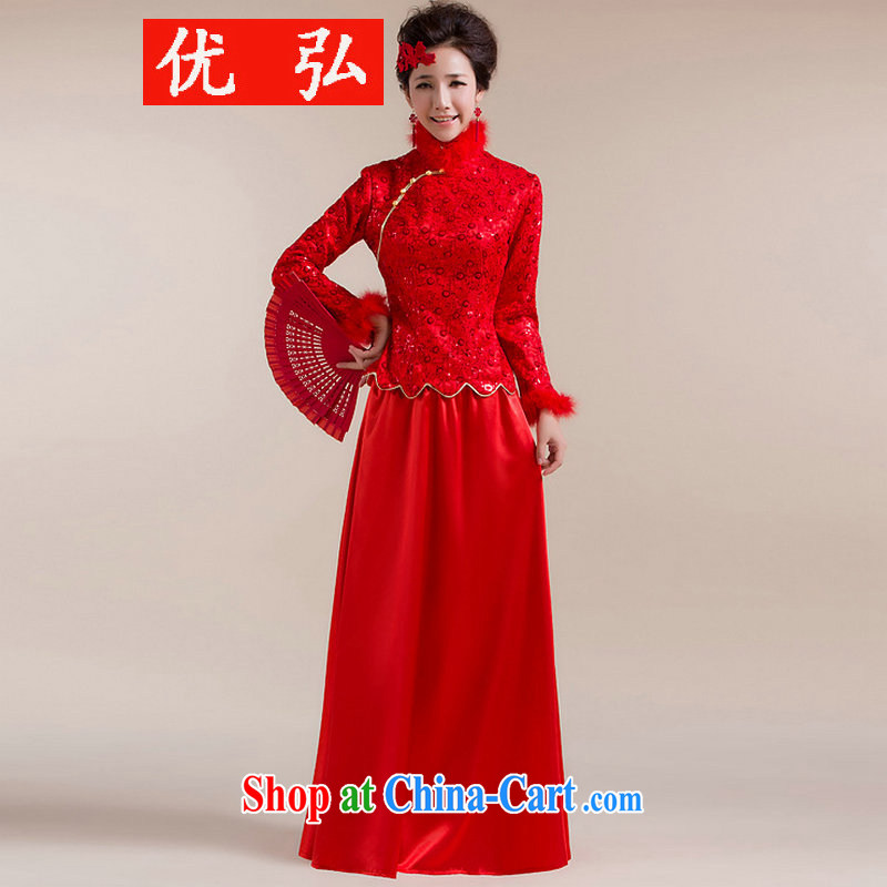 Optimize Hung-winter clothes 2015 new autumn and winter cheongsam dress for Gross Gross cuff dot decoration aliasing, with drag and drop, long skirt GX 3102 red XL