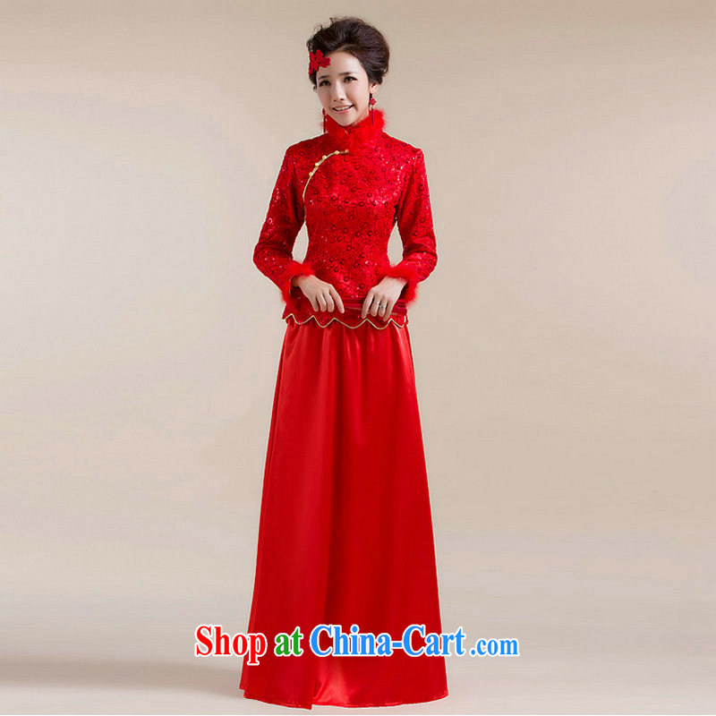 Optimize Hung-winter clothes 2015 new autumn and winter cheongsam dress for Gross Gross cuff dot decorated in aliasing, with drag and drop, long skirt GX 3102 red XL, optimization, and, on-line shopping