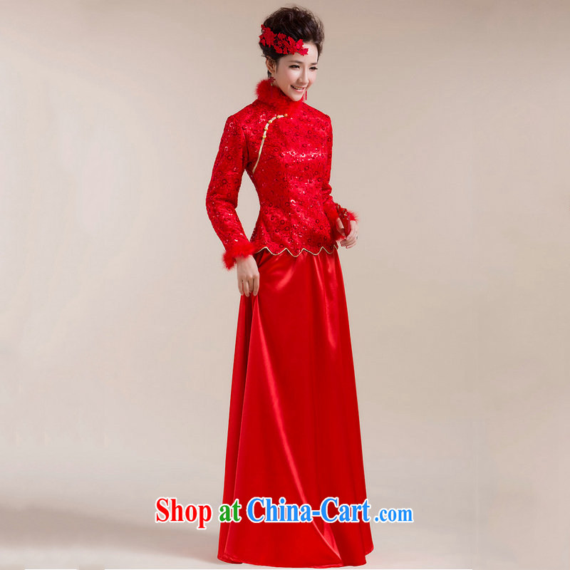 Optimize Hung-winter clothes 2015 new autumn and winter cheongsam dress for Gross Gross cuff dot decorated in aliasing, with drag and drop, long skirt GX 3102 red XL, optimization, and, on-line shopping