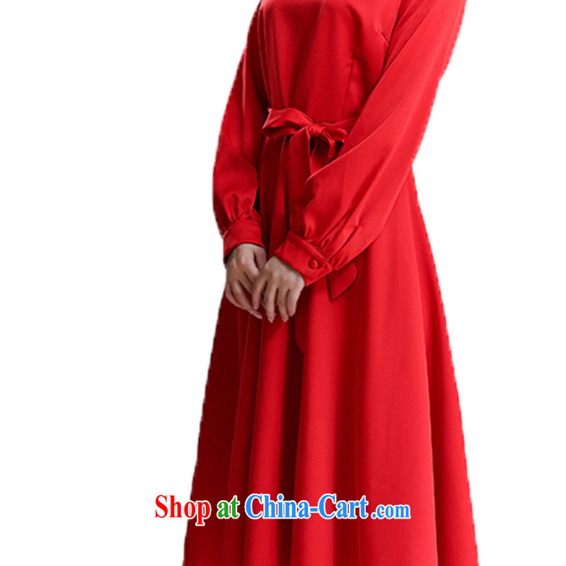 Land is the Yi 2015 Summer in Europe and America, new long-sleeved style graphics thin beauty large, long, Shaggy red dress dress bridal back door skirts dresses festive red XL, land is still the garment, online shopping