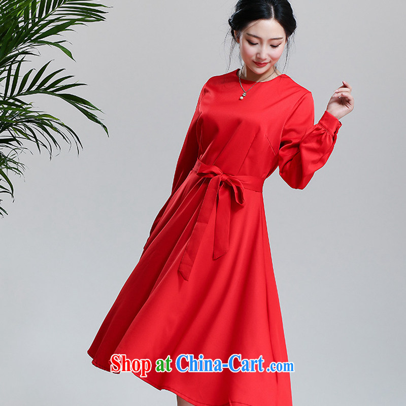 Land is the Yi 2015 Summer in Europe and America, new long-sleeved style graphics thin beauty large, long, Shaggy red dress dress bridal back door skirts dresses festive red XL, land is still the garment, online shopping