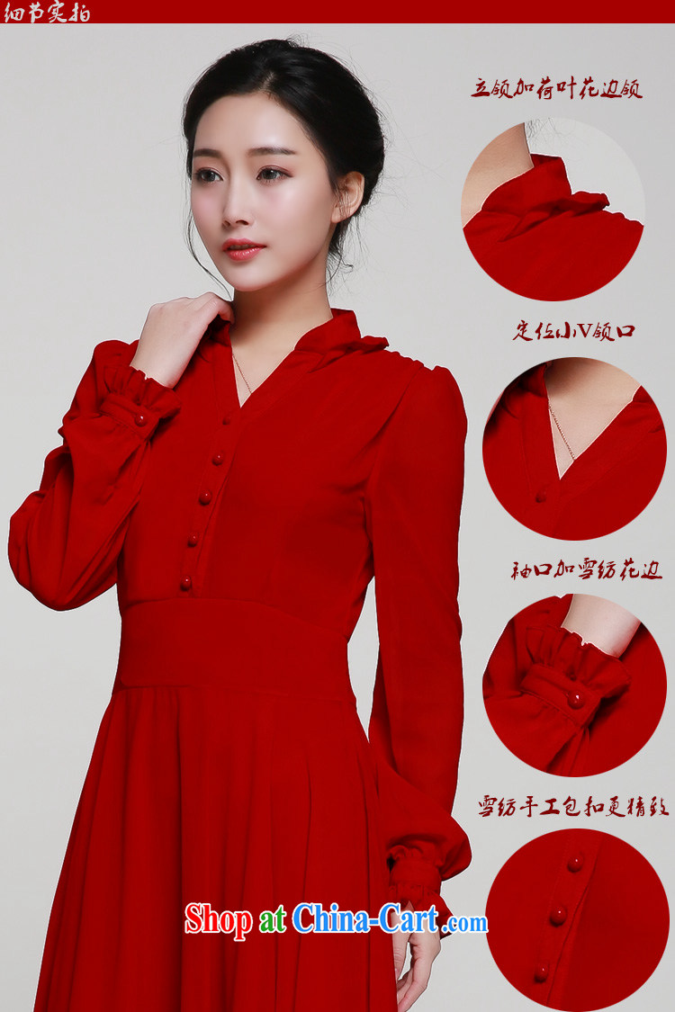 Land is the Yi 2015 spring female Korean version of the new retro College lady long skirt classic stylish festive red bridal back-door dress long-sleeved dresses 9883 wine red XL pictures, price, brand platters! Elections are good character, the national distribution, so why buy now enjoy more preferential! Health