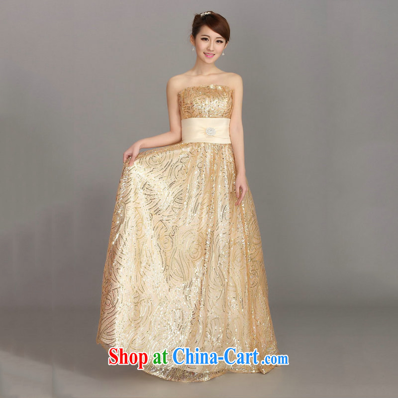 There's a dress wedding toast Service Bridal Evening Dress winter clothing fashion dresses long bridesmaid dress female DH 3413 champagne color L, still, a, and, shopping on the Internet