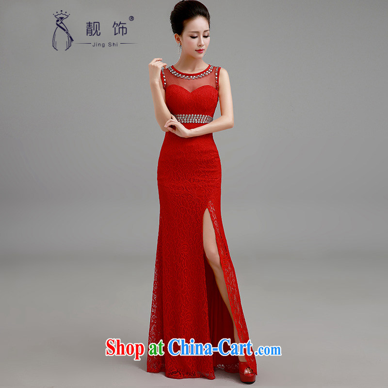 Beautiful ornaments 2015 new wedding dresses long red dress bride wedding toast serving red S