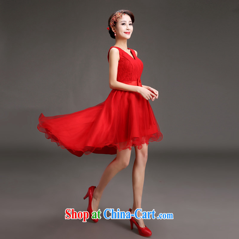 (Quakers, 2015 bridal toast small dress Korean Spring Banquet show double-shoulder dress Red Front short long dress skirt red S code waist 1.9 feet, and friends (LANYI), online shopping