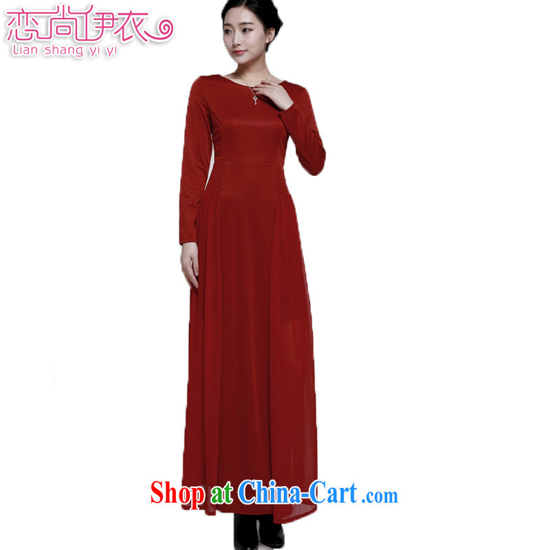 Land is the Yi 2015 spring and summer, the United States and Europe go Soo stylish atmosphere. The waist stitching snow woven dragging long skirt the red bridal gown dress Evening Dress dress dress wine red XL