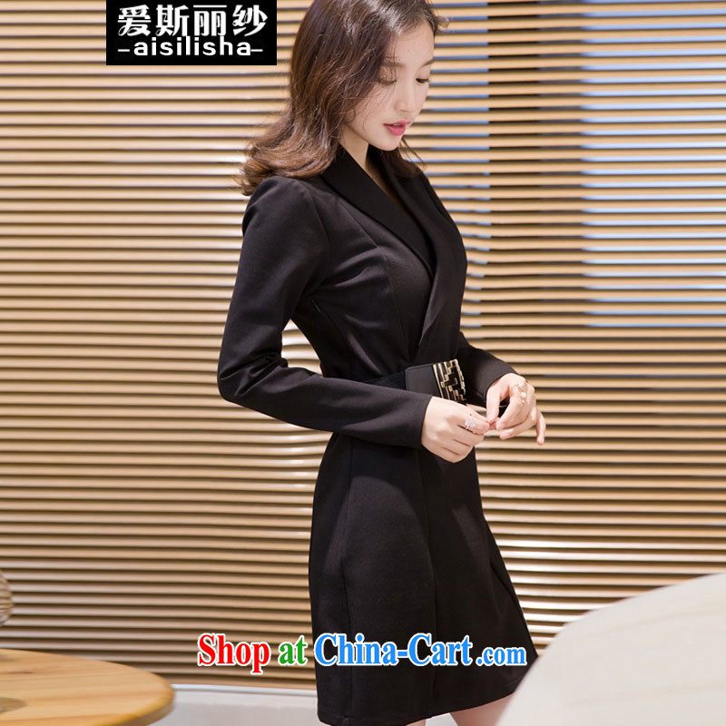 Love, Uganda, 2015 spring female New Name-yuan appointment dress thick long-sleeved package and lady solid dress black XL