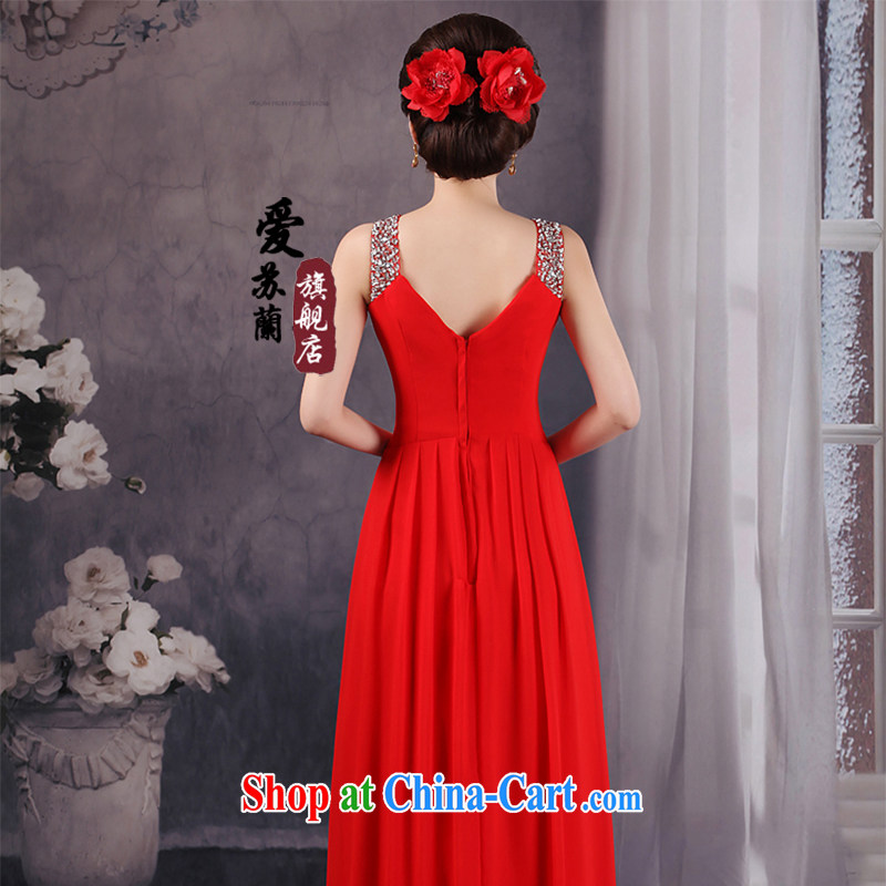 New dual-shoulder dress Princess wedding V collar red bridal replacing bridesmaid marriage serving toast dress red XXXL so Balaam, and shopping on the Internet