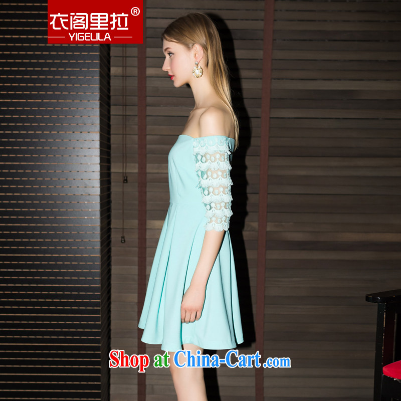 Yi Ge lire Lady style lace 5 cuffs and fresh name yuan a field for small dress dresses blue 6843 M, Yi Ge lire (YIGELILA), online shopping